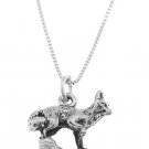 STERLING SILVER FOX WITH TAIL CURLED UP CHARM WITH 16 INCH BOX CHAIN NECKLACE