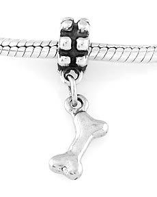 STERLING SILVER DANGLING PUFF DOG BONE EUROPEAN BEAD