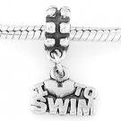 STERLING SILVER DANGLING I LOVE TO SWIM EUROPEAN BEAD
