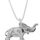 STERLING SILVER LUCKY ELEPHANT WITH TRUNK UP CHARM WITH 16 inch BOX CHAIN NECKLACE