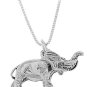 STERLING SILVER LUCKY ELEPHANT WITH TRUNK UP CHARM WITH 16 inch BOX CHAIN NECKLACE