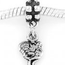 STERLING SILVER DANGLING FLAT ROOSTER EUROPEAN BEAD