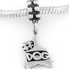 STERLING SILVER DANGLING #1 DOG WITH BONE EUROPEAN BEAD