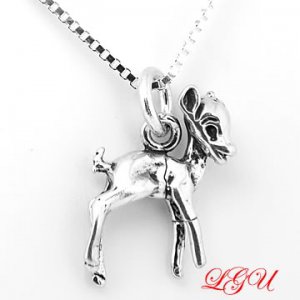 STERLING SILVER DEER CHARM and SILVER 16 inch box NECKLACE