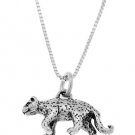 STERLING SILVER CHEETAH LEOPARD CHARM WITH 16 inch BOX CHAIN NECKLACE