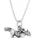 STERLING SILVER EQUESTRIAN JOCKEY AND HORSE CHARM WITH 16 inch BOX CHAIN NECKLACE