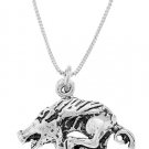 STERLING SILVER RAZORBACK BOAR HOG CHARM WITH 16 inch BOX CHAIN NECKLACE