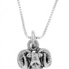STERLING SILVER RAM'S HEAD / RAM HEAD CHARM WITH 16 inch BOX CHAIN NECKLACE