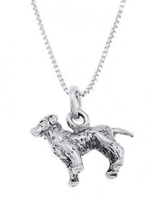 STERLING SILVER LABRADOR RETRIEVER PUPPY DOG CHARM WITH 16 inch BOX CHAIN NECKLACE