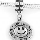 STERLING SILVER DANGLE SMILE JESUS LOVES YOU EUROPEAN BEAD