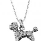 STERLING SILVER MINIATURE POODLE / POODLE DOG CHARM WITH 16 inch BOX CHAIN NECKLACE