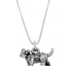 STERLING SILVER CAT WITH BOW / KITTY CAT WITH BOW CHARM WITH 16 inch BOX CHAIN NECKLACE