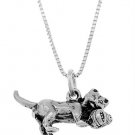 STERLING SILVER CAT PLAYING WITH BALL OF YARN CHARM WITH 16 inch BOX CHAIN NECKLACE