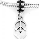 STERLING SILVER DANGLE PEACE AND LOVE EUROPEAN BEAD