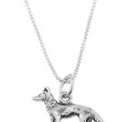 STERLING SILVER SMALL GERMAN SHEPHERD CHARM WITH 16 inch BOX CHAIN NECKLACE