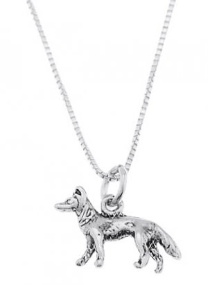 STERLING SILVER SMALL GERMAN SHEPHERD CHARM WITH 16 inch BOX CHAIN NECKLACE