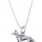 STERLING SILVER SMALL GERMAN SHEPHERD CHARM WITH 16 inch BOX CHAIN NECKLACE