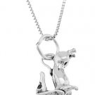 STERLING SILVER DACHSHUND DOG WITH HEAD TURN CHARM WITH 16 inch BOX CHAIN NECKLACE