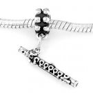 STERLING SILVER DANGLING WOODWIND FLUTE EUROPEAN BEAD