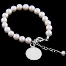 STERLING SILVER FRESHWATER PEARL BRACELET W/ ROUND DISC 6" for CHILD