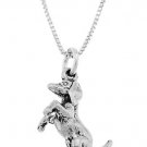 STERLING SILVER DACHSHUND DOG SITTING UP ON BACK LEGS CHARM with 16 inch BOX CHAIN NECKLACE