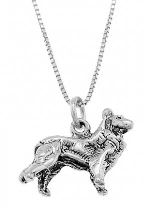 STERLING SILVER BORDER COLLIE STYLE / COLLIE DOG CHARM WITH 18 inch BOX CHIAN NECKLACE