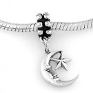 STERLING SILVER DANGLING MOON WITH STAR EUROPEAN BEAD