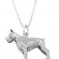 STERLING SILVER BOXER DOG CHARM WITH 18 inch BOX CHAIN NECKLACE