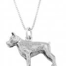 STERLING SILVER BOXER DOG CHARM WITH 18 inch BOX CHAIN NECKLACE