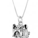 STERLING SILVER BULLODG HEAD CHARM WITH 18 inch BOX CHAIN NECKLACE