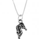 STERLING SILVER SEAHORSE / SEA HORSE CHARM WITH 18 inch BOX CHAIN NECKLACE