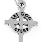 STERLING SILVER LET GOD STEER CROSS CHARM/PENDANT