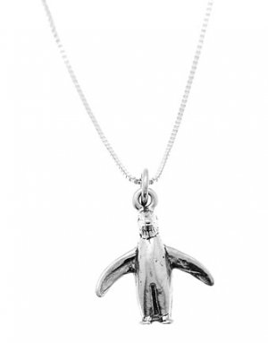 STERLING SILVER PENGUIN CHARM WITH 16 inch BOX CHAIN NECKLACE