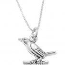 STERLING SILVER WREN BIRD SITTING ON BRANCH CHARM WITH 16 inch BOX CHAIN NECKLACE