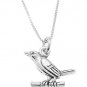 STERLING SILVER WREN BIRD SITTING ON BRANCH CHARM WITH 16 inch BOX CHAIN NECKLACE