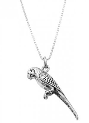 STERLING SILVER PARROT BIRD / TROPICAL BIRD CHARM WITH 16 inch BOX CHAIN NECKLACE
