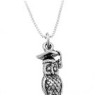 STERLING SILVER GRAUATION OWL WITH CAP CHARM WITH 16 inch BOX CHAIN NECKLACE