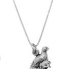 STERLING SILVER PARTRIDGE IN PEAR TREE CHARM WITH 16 inch BOX CHAIN NECKLACE