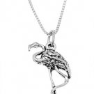 STERLING SILVER FLAMINGO BIRD CHARM WITH 16 inch BOX CHAIN NECKLACE