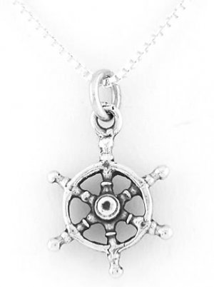 STERLING SILVER CAPTAIN'S WHEEL CHARM W/ 16" BOX CHAIN