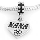 STERLING SILVER DANGLE NANA HEART EUROPEAN BEAD