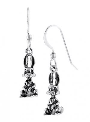 STERLING SILVER 3D BUNNY RABBIT DANGLING EARRINGS