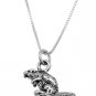 STERLING SILVER BEAVER CHARM WITH 16 INCH BOX CHAIN NECKLACE