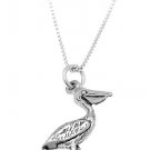 STERLING SILVER PELICAN BIRD CHARM WITH 16 INCH BOX CHAIN NECKLACE