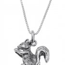STERLING SILVER SQUIRREL HOLDING / EATING NUT CHARM WITH 16 inch BOX CHAIN NECKLACE