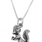 STERLING SILVER SQUIRREL/ SKUNK HOLDING FLOWER CHARM WITH 16 inch BOX CHAIN NECKLACE