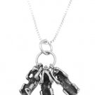 STERLING SILVER SEE, HEAR, SPEAK NO EVIL MONKEYS CHARM WITH 16 inch BOX CHAIN NECKLACE