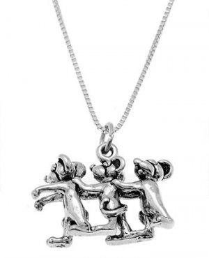 STERLING SILVER THREE BLIND MICE CHARM WITH 16 inch BOX CHAIN NECKLACE