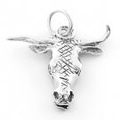 STERLING SILVER BULLHEAD /BULL HEAD WITH HORNS CHARM/PENDANT