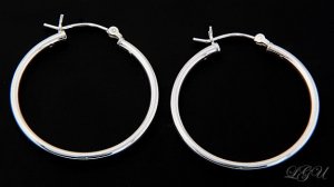 STERLING SILVER POLISHED PLAIN HOOP EARRINGS 30mm X 2mm